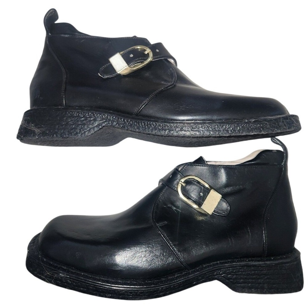 Soft Spots Supremes Vintage‎ Black Leather Monk Strap Square Toe Ankle Boots